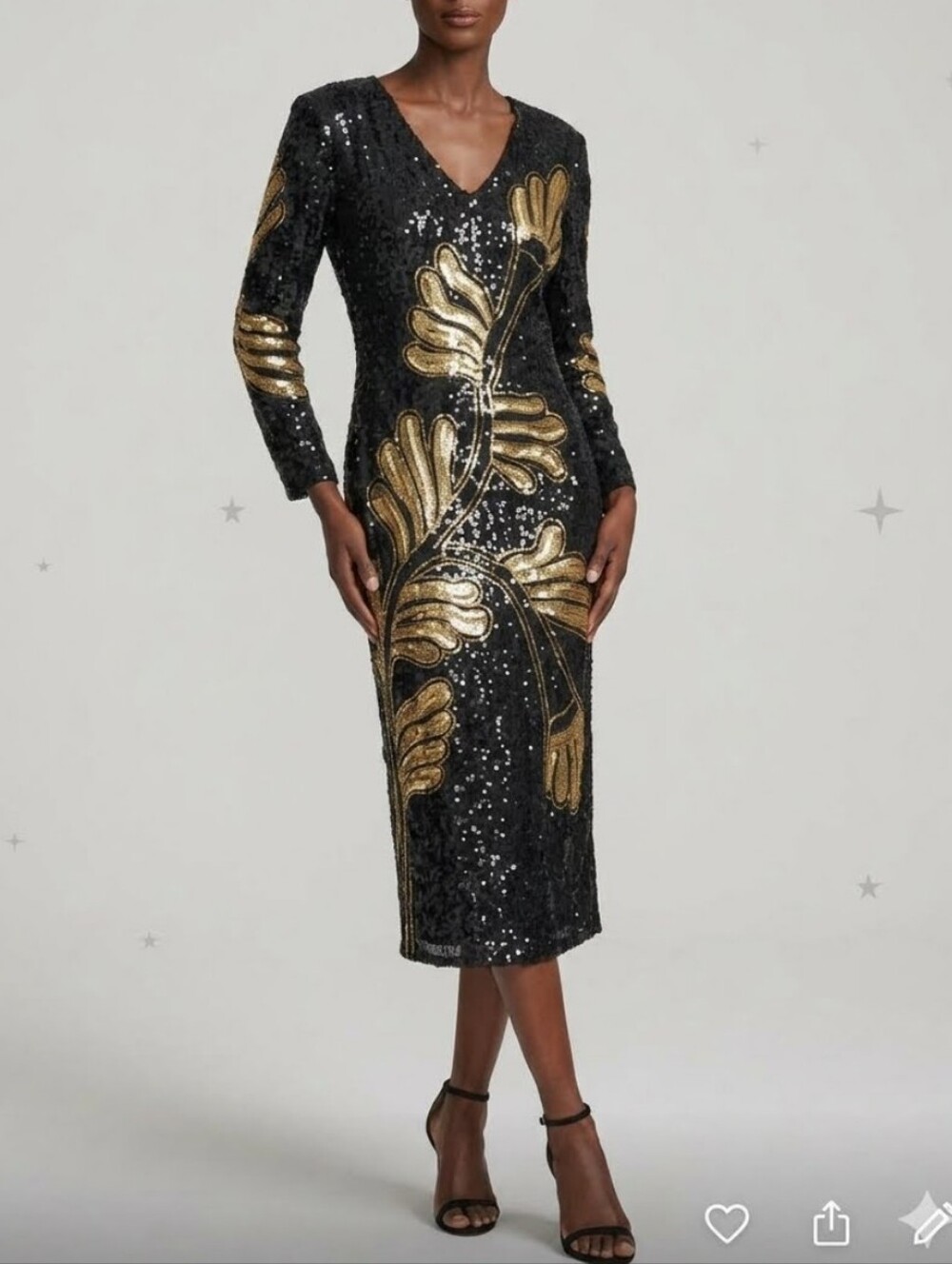 Vintage Sequin Silk 80s 90s Glam Party Evening Holiday Black Gold Maxi Dress